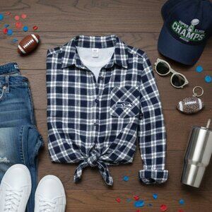 NFL Juniors Collection Seattle Seahawks Plaid Button-Down Shirt